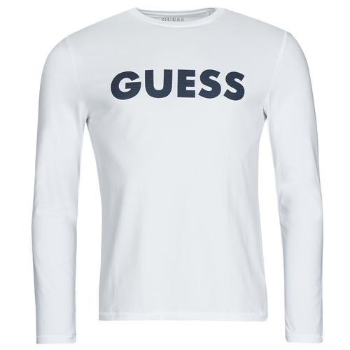 Textiel Heren T-shirts met lange mouwen Guess LABYRINTH CN LS Wit