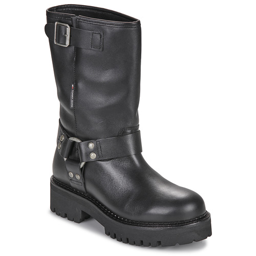 Schoenen Dames Laarzen Tommy Jeans TJW URBAN BIKER BOOT LEATHER Zwart