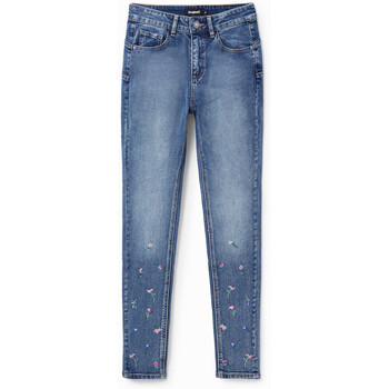 Textiel Dames Jeans Desigual Dames Floral Geborduurde Jeans Rechte Pijpen Blauw