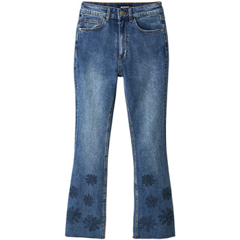 Textiel Dames Jeans Desigual Blauwe Bloem Geborduurde Bell Bottom Jeans voor dames Blauw