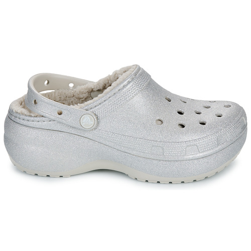 Crocs ClsPlatformGlitterLinedClogW Srebrny