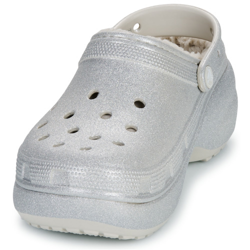 Crocs ClsPlatformGlitterLinedClogW Srebrny