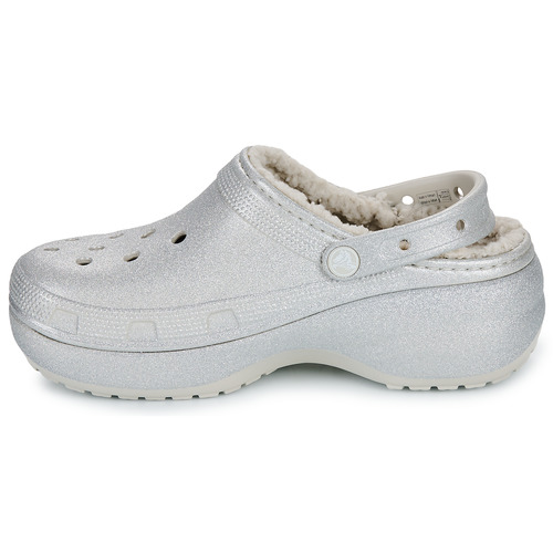 Crocs ClsPlatformGlitterLinedClogW Srebrny