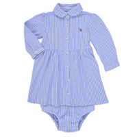 tekstylia Dziewczynka Sukienki krótkie Polo Ralph Lauren STRIPE DRESS-DRESSES-KNIT Niebieski / Biały