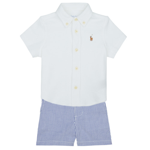 Textil Rapaz Conjunto Polo Ralph Lauren SSBDSRTSET-SETS-SHORT SET Azul / Céu / Branco