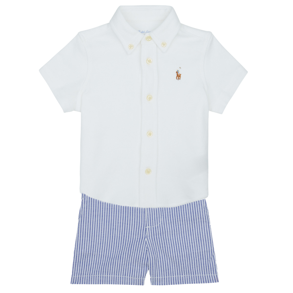 Textil Rapaz Conjunto Polo Ralph Lauren SSBDSRTSET-SETS-SHORT SET Azul / Céu / Branco