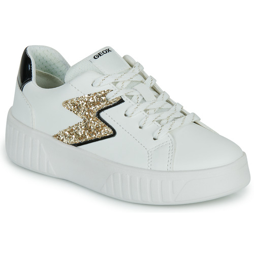 Sapatos Rapariga Sapatilhas Geox J MIKIROSHI GIRL Branco / Ouro / Preto