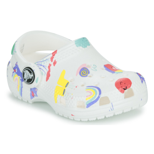 Pantofi Copii Saboti Crocs Classic Doodle Print Clog T Alb / Multicolor