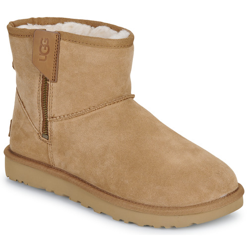 Pantofi Femei Ghete UGG CLASSIC MINI BAILEY ZIP Coniac