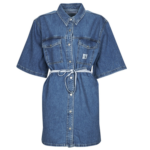 textil Dam Korta klänningar Calvin Klein Jeans UTILITY BELTED SHIRT DRESS Jeans