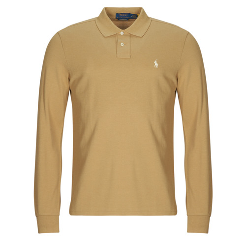 textil Herr Långärmade pikétröjor
 Polo Ralph Lauren POLO COUPE DROITE EN COTON BASIC MESH Beige / Kaffe / Tan (mellanbrun)