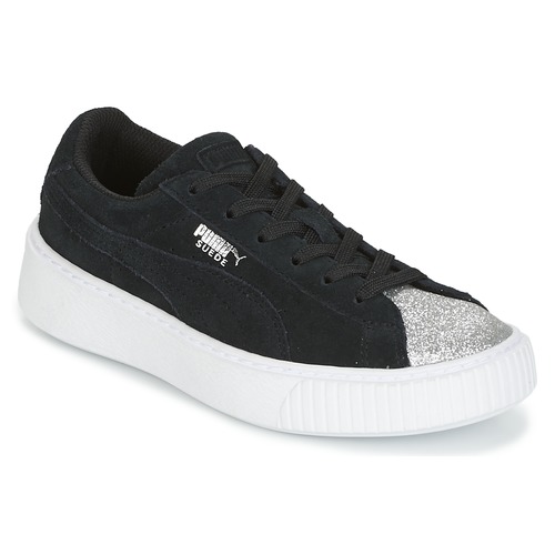 Skor Flickor Sneakers Puma SUEDE PLATFORM GLAM PS Svart / Silver