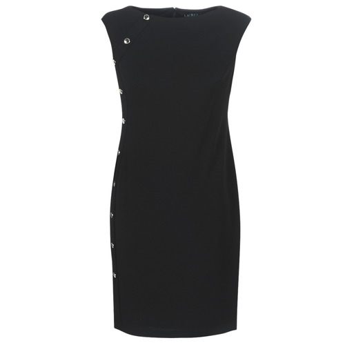 Oblačila Ženske Kratke obleke Lauren Ralph Lauren BUTTON-TRIM CREPE DRESS Črna