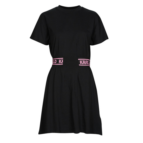 Oblačila Ženske Kratke obleke Karl Lagerfeld JERSEY DRESS W/LOGO WAIST Črna