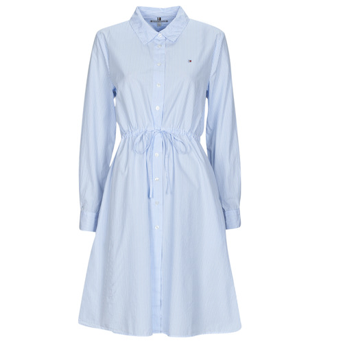 Oblačila Ženske Kratke obleke Tommy Hilfiger ITHAKA KNEE SHIRT-DRESS LS Bela / Modra