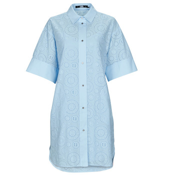 Oblačila Ženske Kratke obleke Karl Lagerfeld BRODERIE ANGLAISE SHIRTDRESS Modra / Nebeško modra