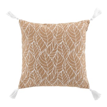 Domov Vankúše Douceur d intérieur COUSSIN DEHOUS. COMPR. POMPONS 40x40 CM JUTE IMPRIME/POLYCOTON U Béžová