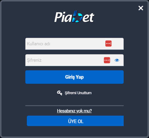 Piabet Giriş ve Kayıt Işlemleri