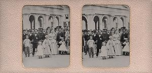 TINTYPE STEREOVIEW OF GROUP OF PEOPLE IN SARATOGA SPRINGS, NEW YORK