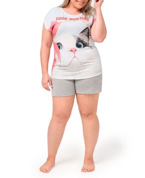 Pijama-Plus-Size-Feminino-Curto-Toque-Poliplex-Gato