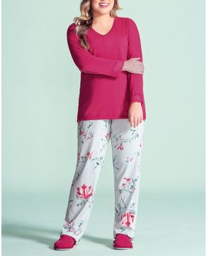 Pijama-Plus-Size-Feminino-Lua-Encantada-Calca-Floral