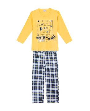 Pijama-Infantil-Masculino-Lua-Encantada-Xadrez-Pac-Man