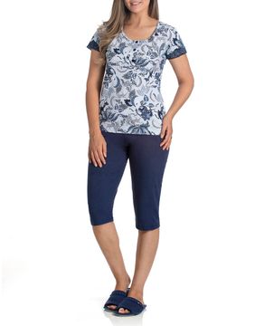 Pijama-Capri-Toque-Semi-Aberto-Algodao-Floral