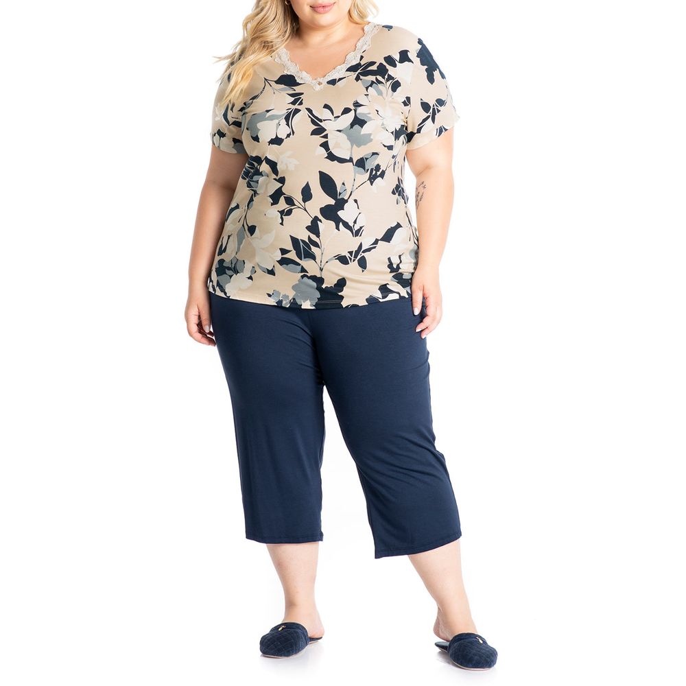 Pijama-Plus-Size-Capri-Daniela-Tombini-Viscolycra-Floral