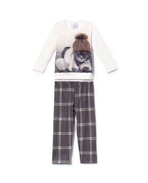 Pijama-Infantil-Feminino-Toque-Flanelado-Gato