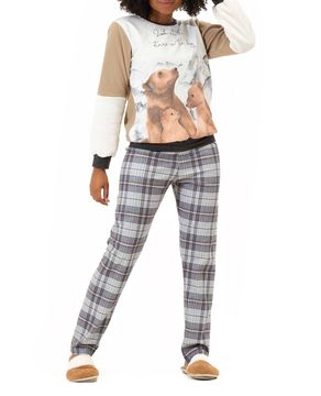 Pijama-Feminino-Toque-Soft-Urso-Polar-Calca-Xadrez