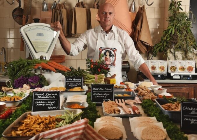 Photo shows The Vegetarian Butcher co-founder Jaap Korteweg in an all-vegan butcher shop