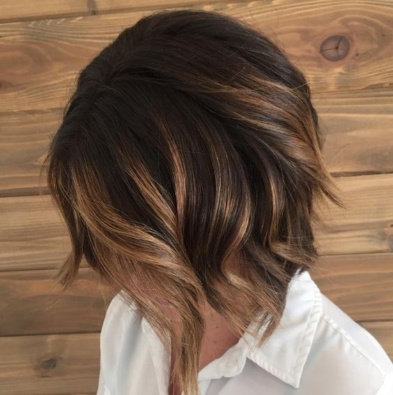 Short Wavy Bob Haircut - Caramel Brunette Balayage Bob Hair Styles