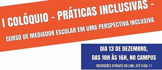 cartaz branco, laranja e azul, escrita em branco 