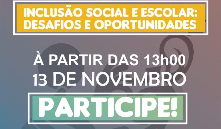 Fundo roxo com o nome do evento num retângulo amarelo. Abaixo está escrito "a partir das 13h00 no dia 13 de novembro. Participe!"