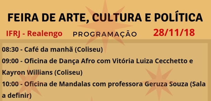 cartaz em laranja, escrita em preto e vermelho