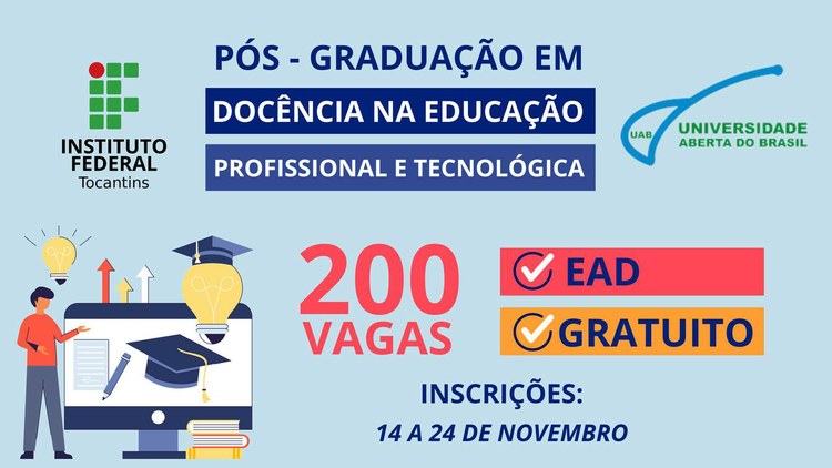 IFTO abre inscrição para especialização em Docência EPT