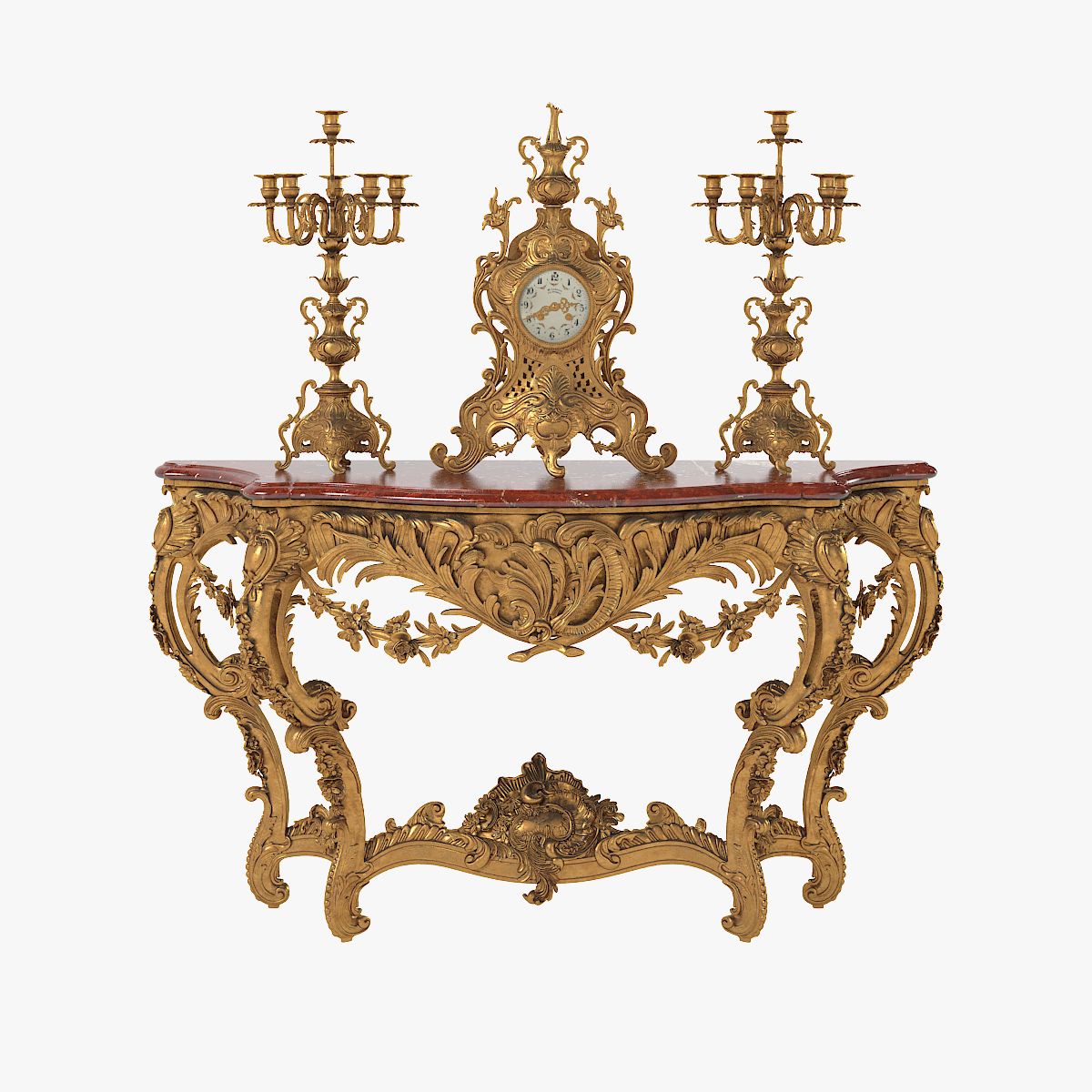 French 19h Century Console with Clock & Candelabras 3d model