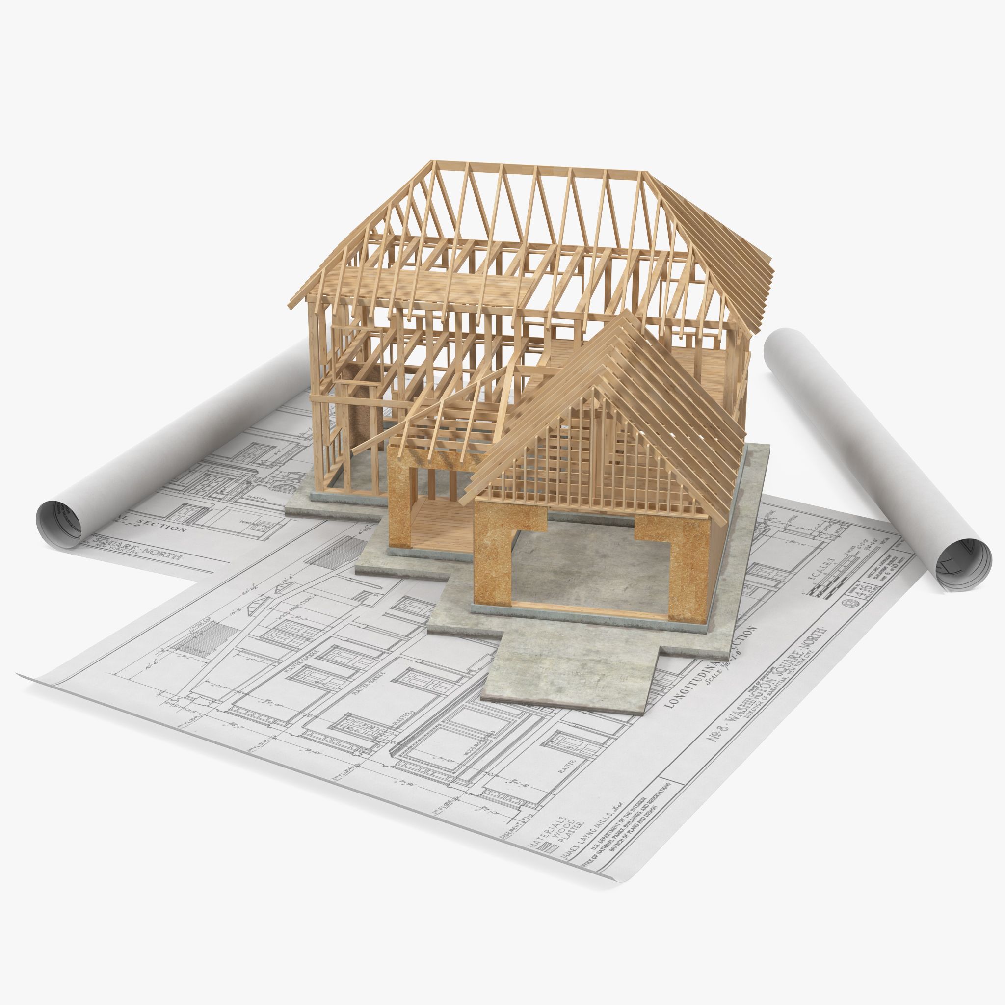 Construction de maison sur plans 3d model