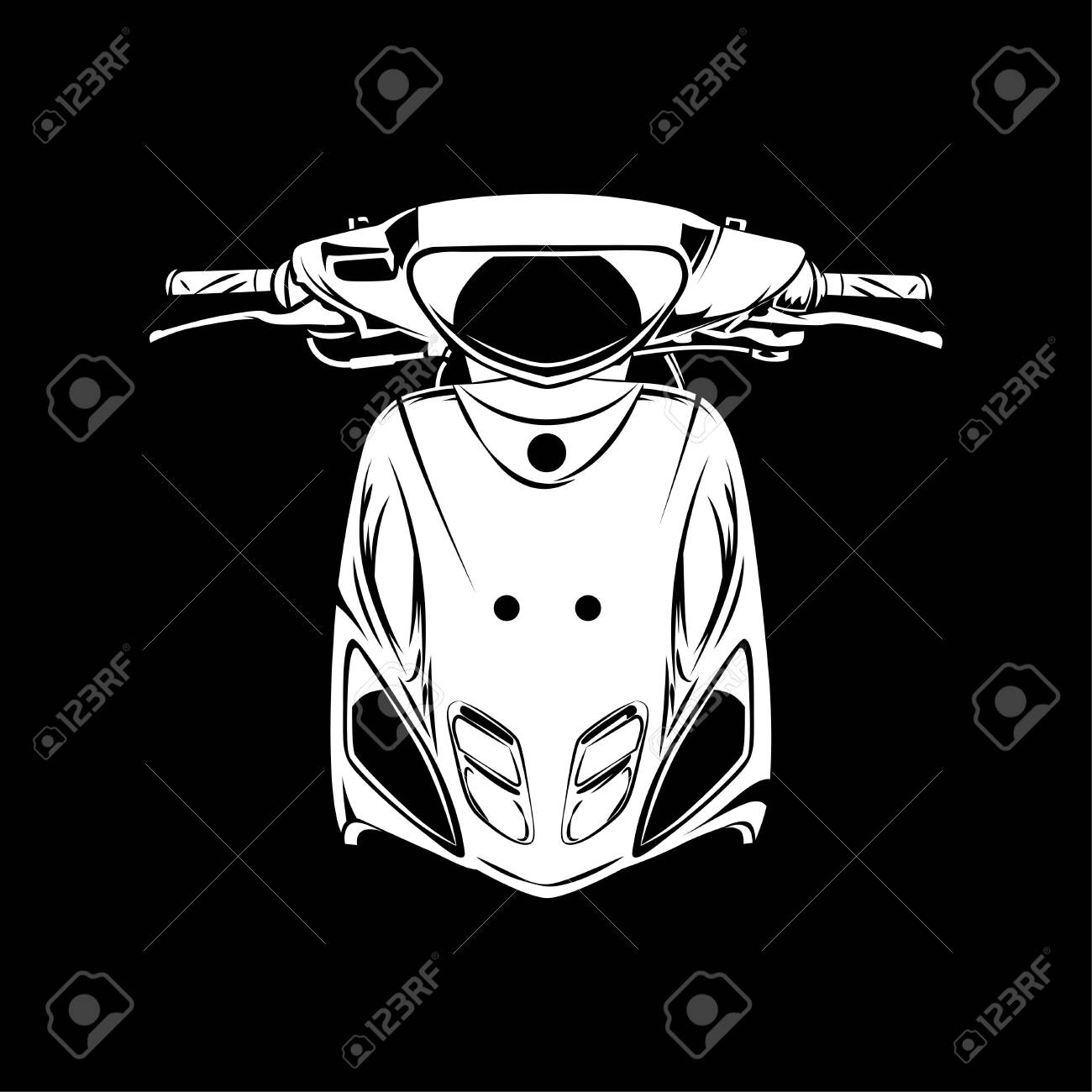 Vector Illustration Of Retro Scooter Matic Motorcycle Silhouette On Black  Background. Can Be Used For Printed On Motorcycle Club T-shirt, Background,  Banner, Posters, Web, Etc. Royalty Free SVG, Cliparts, Vectors, And Stock