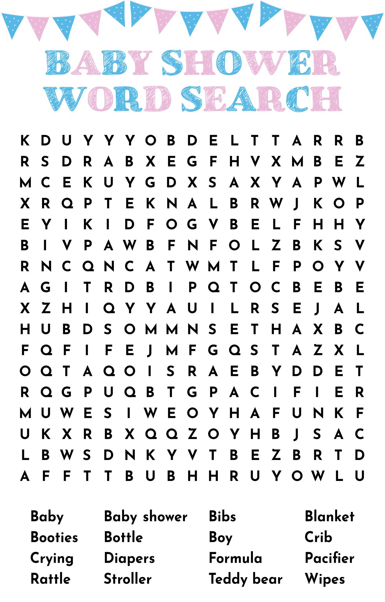 Royalty Theme Baby Shower Games Word Search