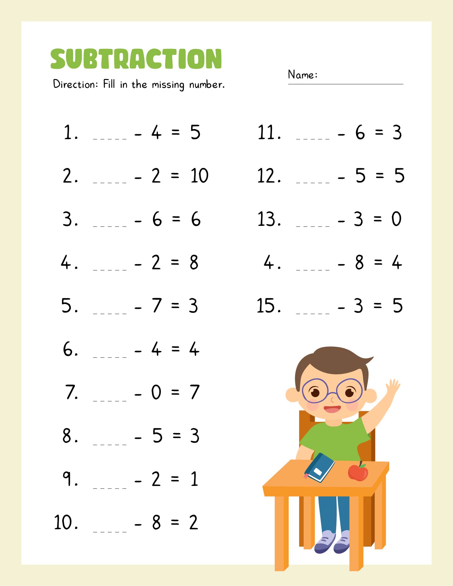 Subtraction Worksheets 1st Grade