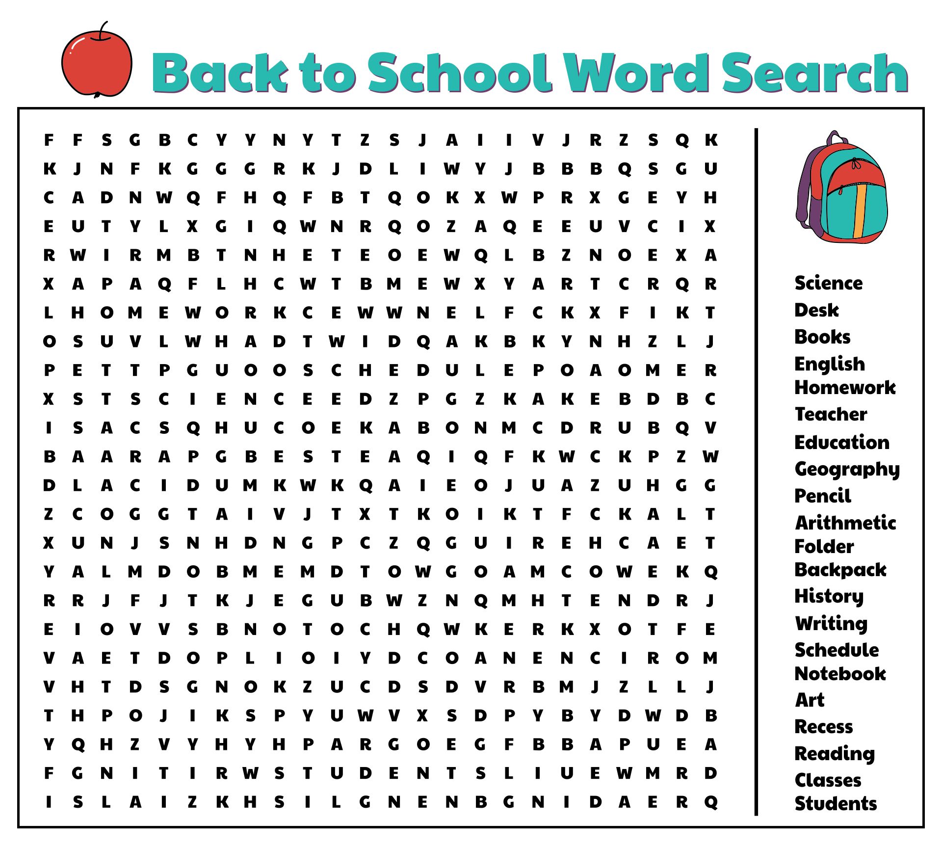 School Word Search Puzzles