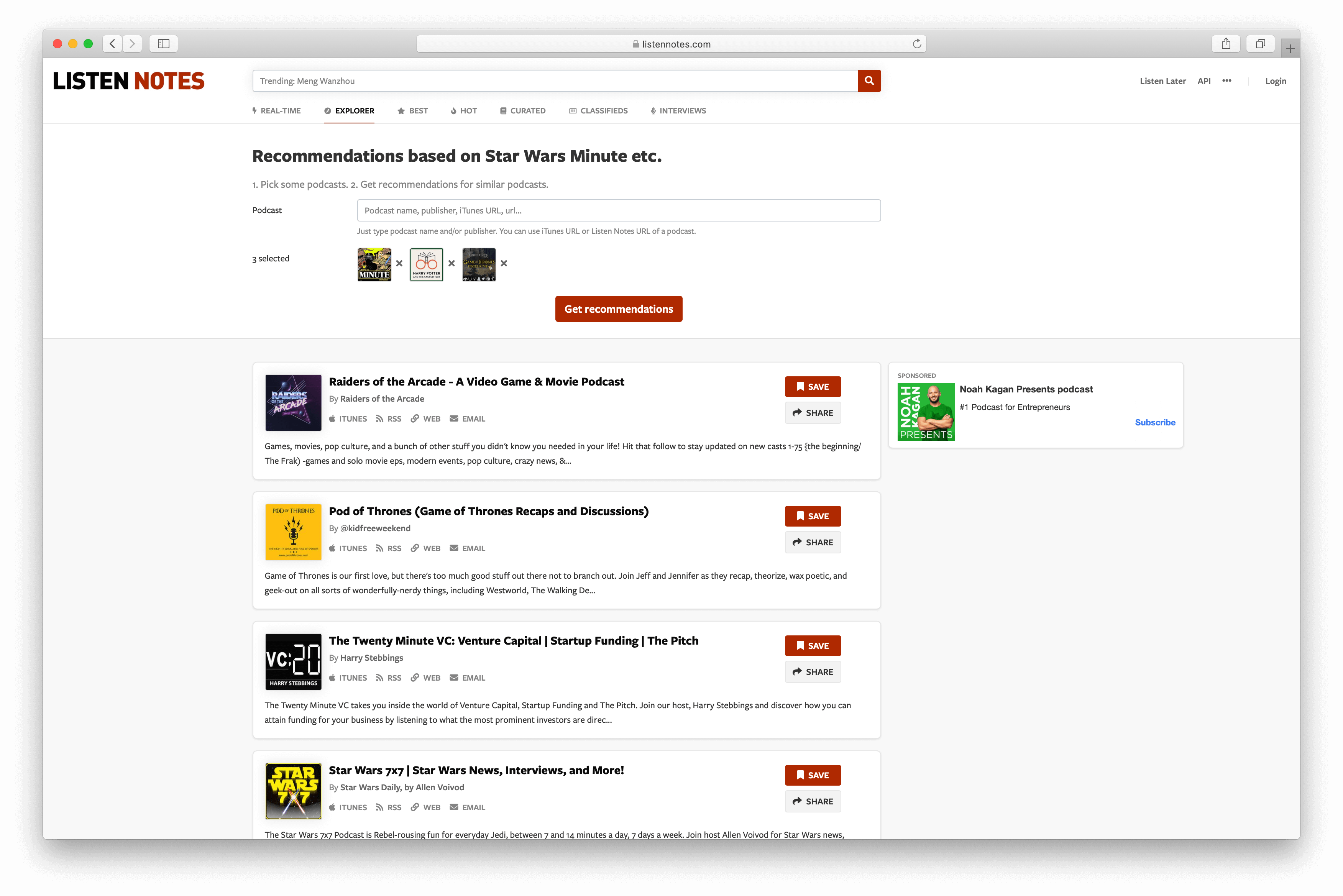 Listen Explorer: Get similar podcasts