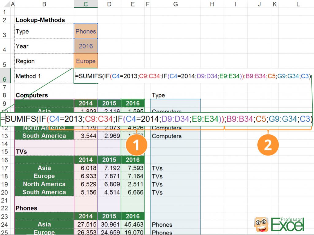 sumifs, 3d lookup, lookup, excel, example