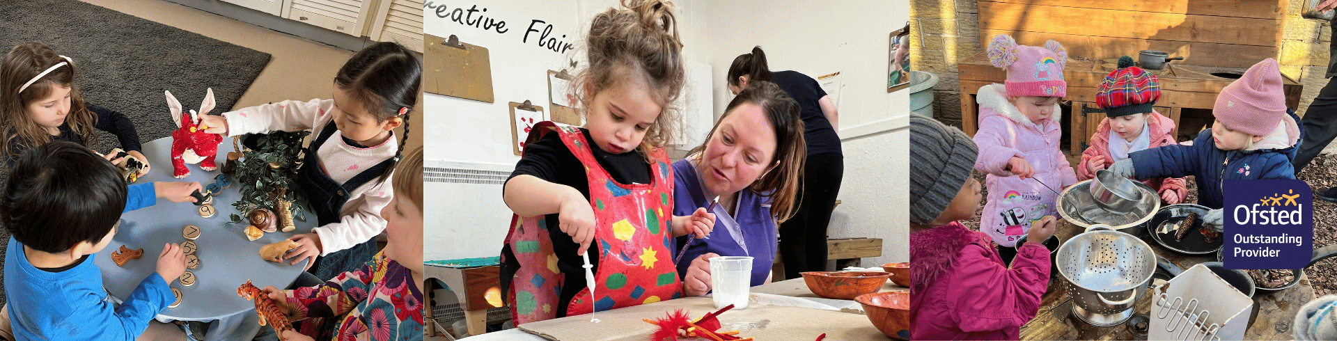 Children at nursery doing various activities