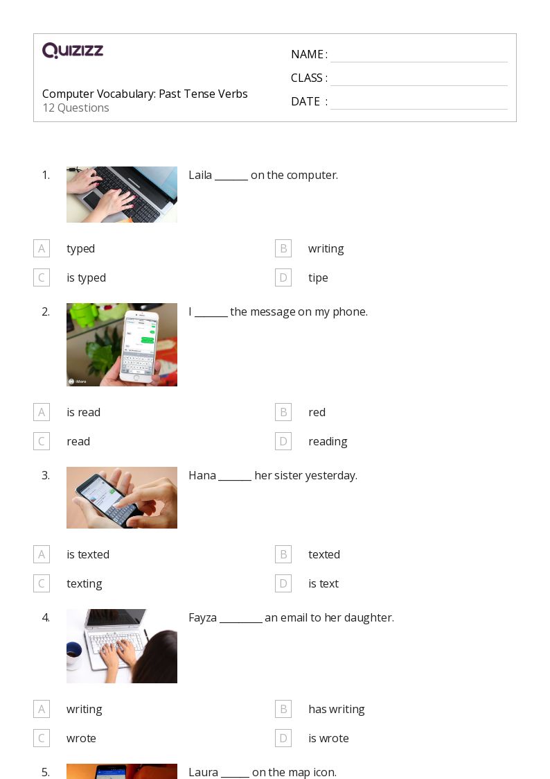 Computer Vocabulary:  Past Tense Verbs  - Printable Past-tense-verbs Worksheets Grade 3 - Quizizz