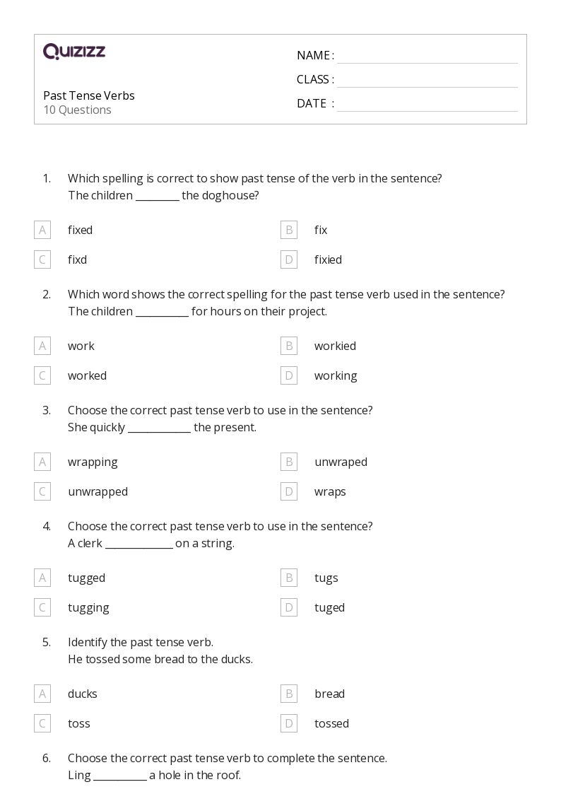 Past Tense Verbs - Printable Past-tense-verbs Worksheets Grade 3 - Quizizz