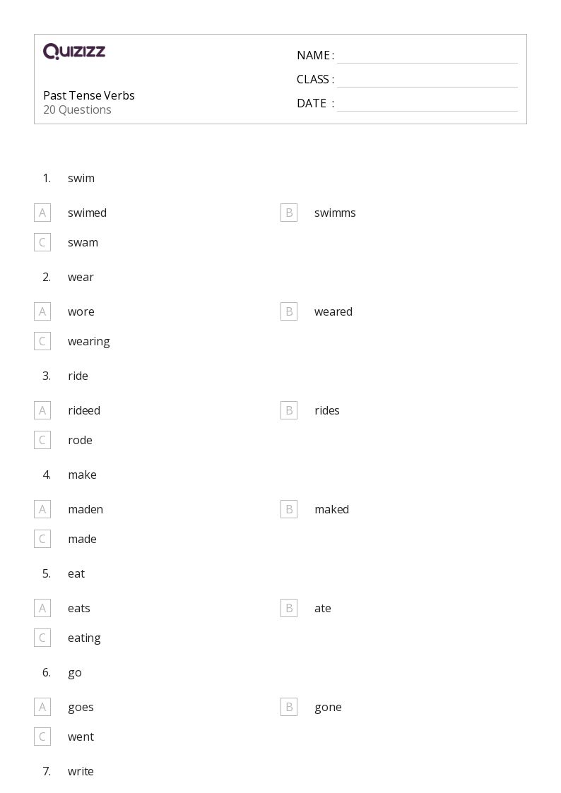Past Tense Verbs - Printable Past-tense-verbs Worksheets Grade 3 - Quizizz