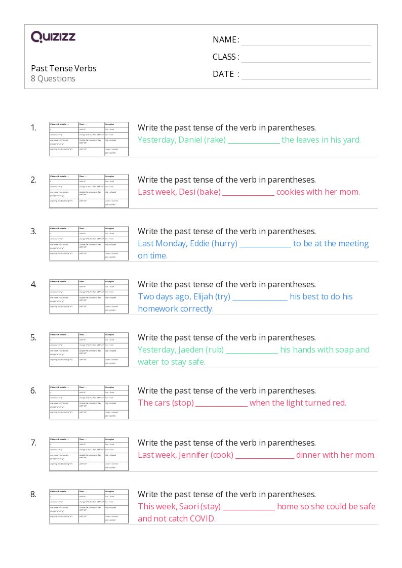 Past Tense Verbs - Printable Past-tense-verbs Worksheets Grade 3 - Quizizz