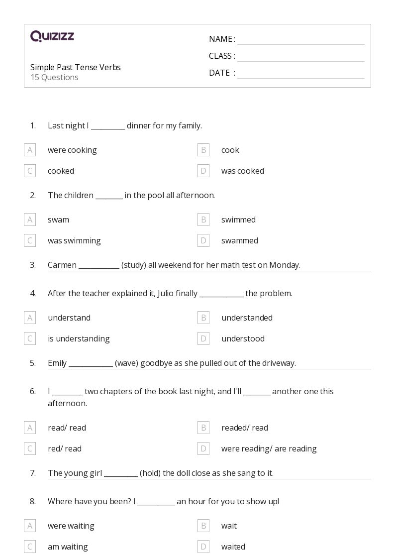 Simple Past Tense Verbs - Printable Past-tense-verbs Worksheets Grade 3 - Quizizz